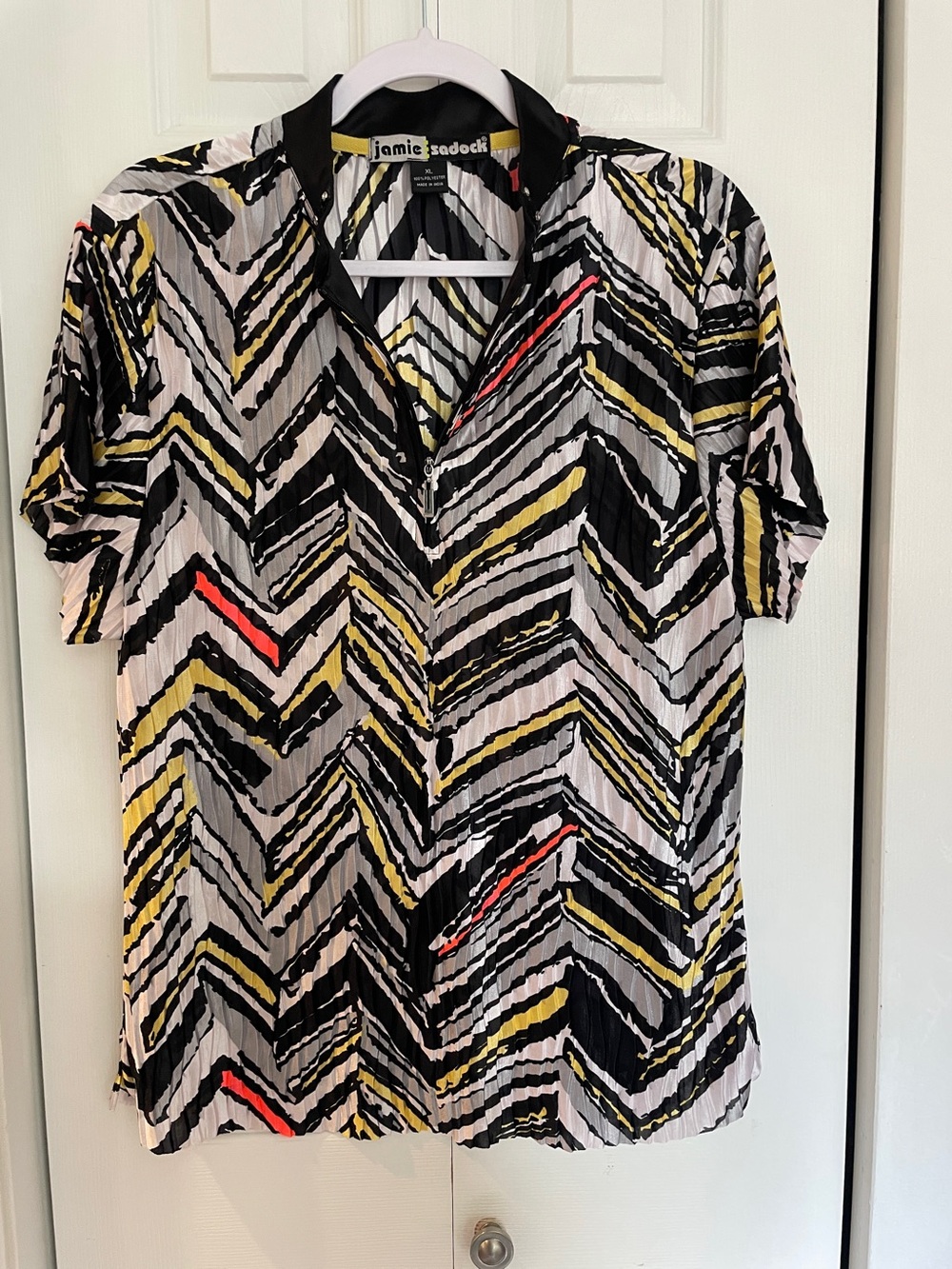 Jamie Sadock Black Zebra Print Zip Polo with Yellow & Red Accents XXL
